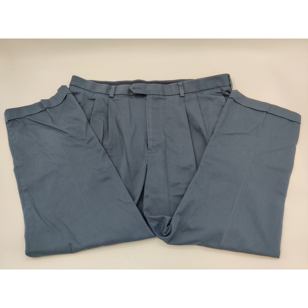 Roundtree & Yorke TravelSmart Mens 42x30 Blue Gray Pleated Cuffed Dress Pants